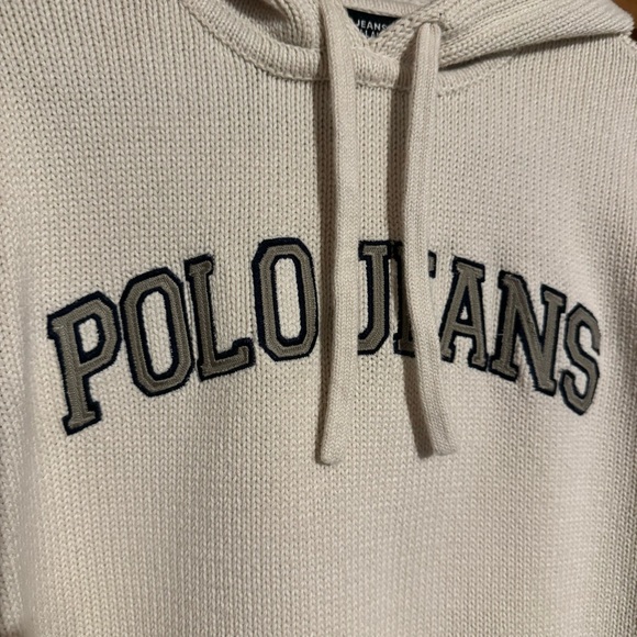 Vintage Polo Jeans Co. Ralph Lauren Sweater Hoodie Logo Y2K Crop Cream - Picture 2 of 5